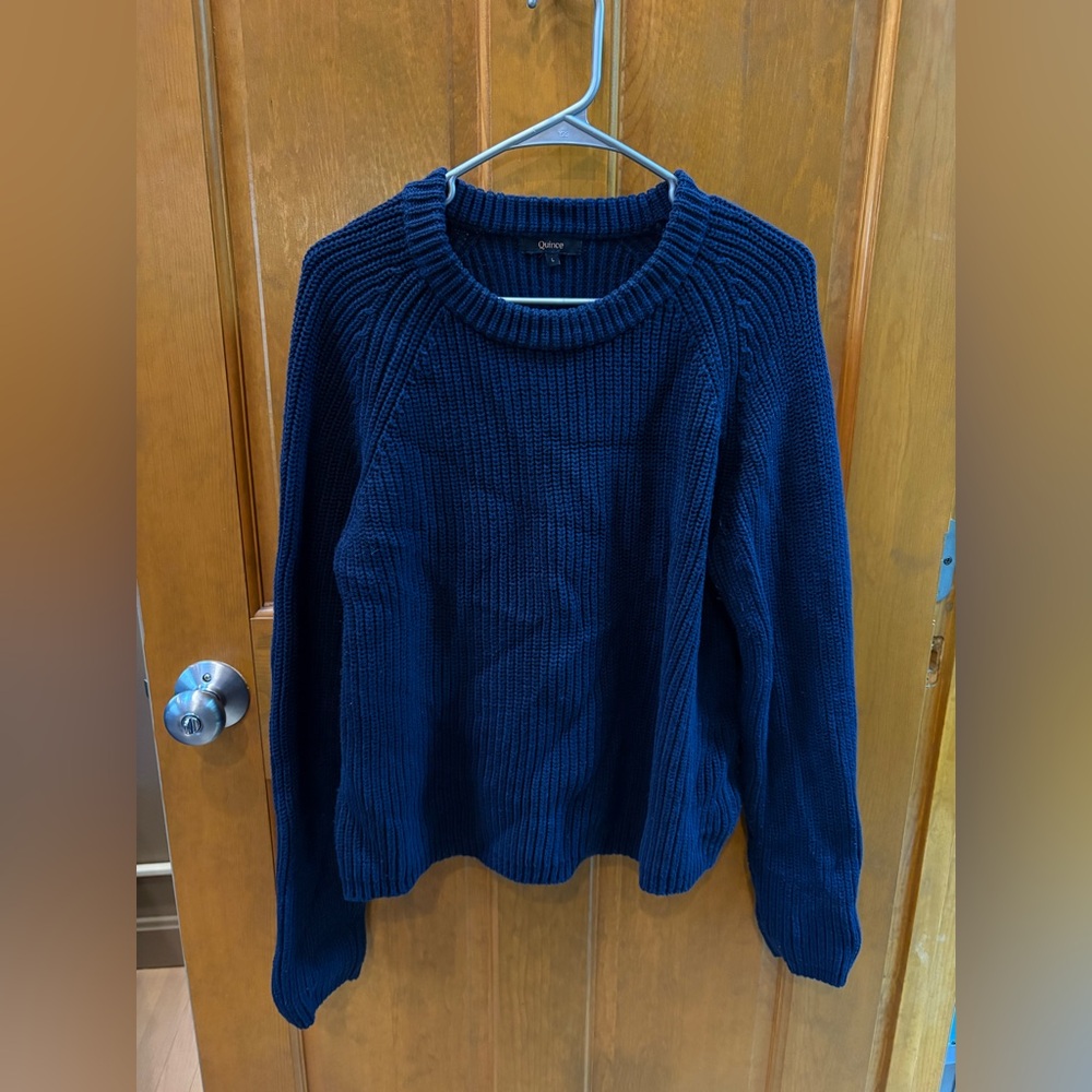 Quince Women’s 100% Organic Cotton Fisherman Crew Sweater Navy Size Large - Picture 9 of 16